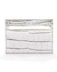 Flat leather credit card wallet 4 CC, silver croc, front