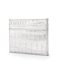 Flat leather credit card wallet 4 CC, silver croc, side