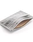 Flat leather credit card wallet 4 CC, silver croc, inside