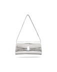 Leather clutch bag, silver croc, with short leather strap