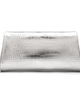 Leather clutch bag, silver croc, back