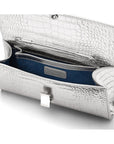 Leather clutch bag, silver croc, inside