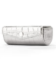 Leather lipstick case, silver croc, front