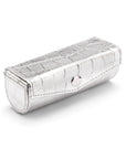 Leather lipstick case, silver croc, side