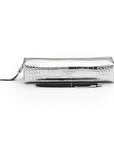 Leather pencil case, silver croc, front