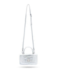 Luxury Leather Maya Top Handle Crossbody Bag, Silver Croc Effect, with long shoulder strap