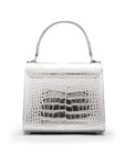 Mini leather Morgan Bag, top handle bag, silver croc, back