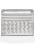Flat woven leather card holder, silver, front