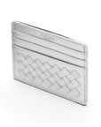 Flat woven leather card holder, silver, back