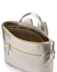 Leather 13" laptop backpack, silver, open
