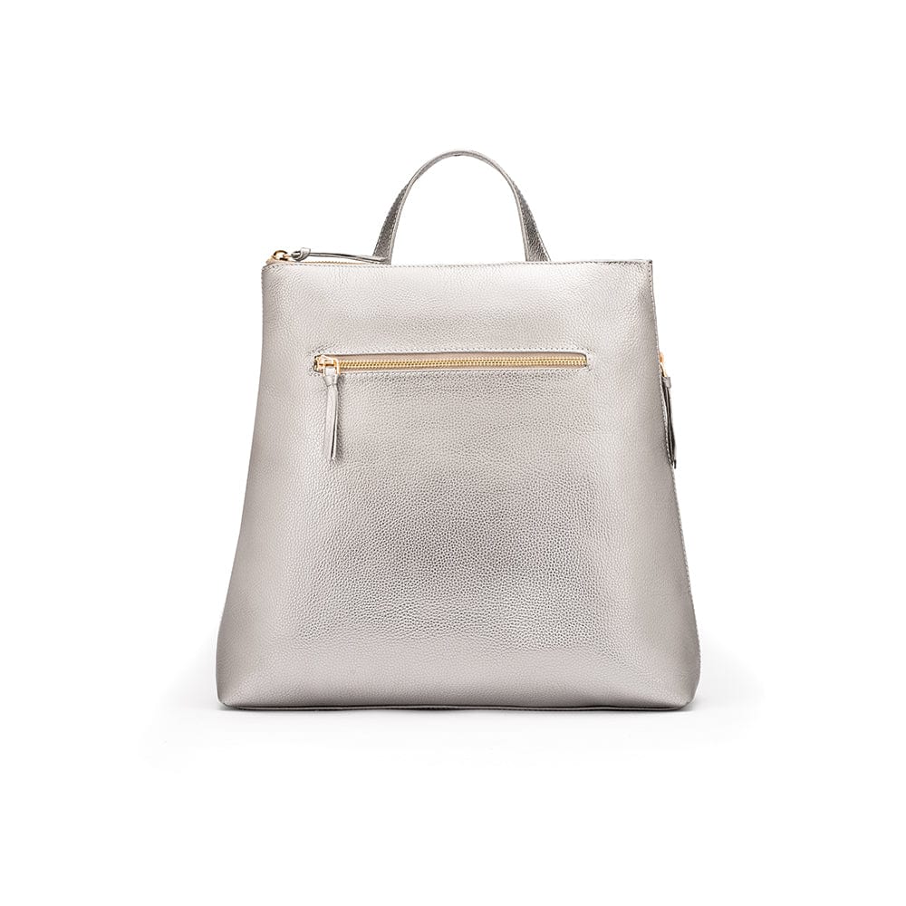 Leather 13" laptop backpack, silver, front