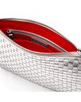 Leather woven cross body bag, silver, inside