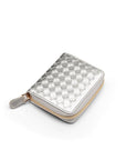 Small zip around woven leather accordion purse, silver, front