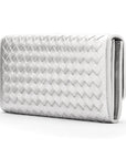 Woven leather concertina purse, silver, back