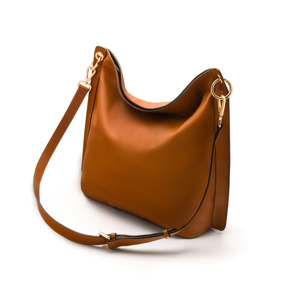 Carol Ann slouchy leather shoulder bag, tan, with shoulder strap