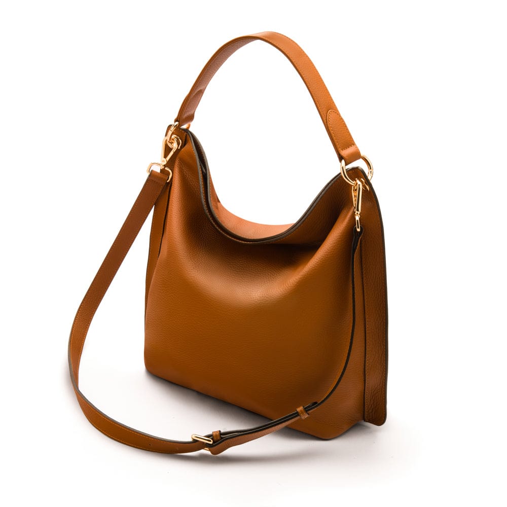 Carol Ann slouchy leather shoulder bag, tan, with both straps