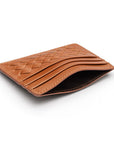 Flat woven leather card holder, tan, inside
