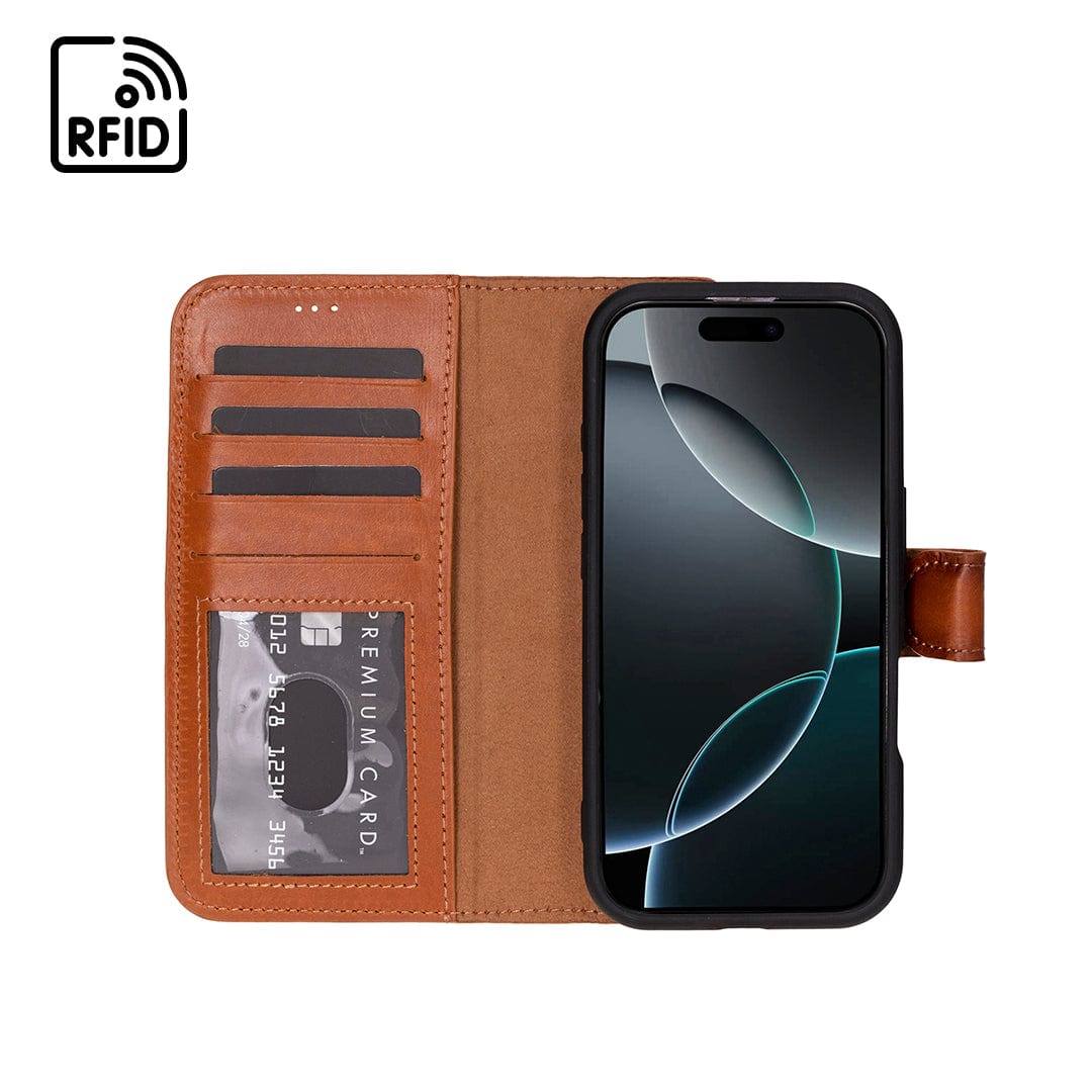 iPhone 16 Pro Max case in leather with RFID, tan, inside
