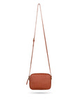 Ivy woven leather camera bag, tan, with shoulder strap