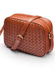 Ivy woven leather camera bag, tan, front