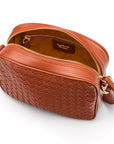 Ivy woven leather camera bag, tan, inside