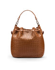 Woven leather bucket bag, tan, back