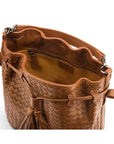 Woven leather bucket bag, tan, inside