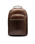 Men's leather 15" laptop backpack, brown croc, front view