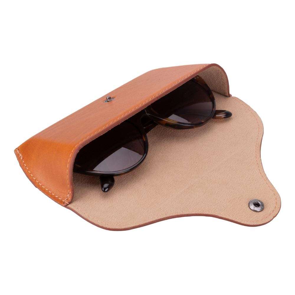 Leather glasses case, tan, inside