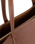 Leather tote bag, tan, closeup