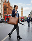Leather tote bag, tan, lifestyle