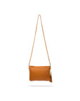 Leather woven cross body bag, tan, with chain strap