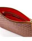 Leather woven cross body bag, tan, inside