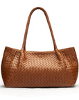 Midi woven leather bag, tan, front