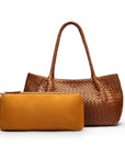 Midi woven leather bag, tan, inner bag
