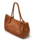 Midi woven leather bag, tan, side