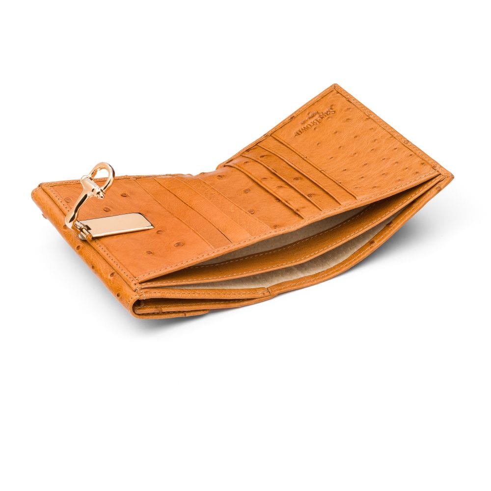 Real ostrich leather coin purse, tan ostrich, inside
