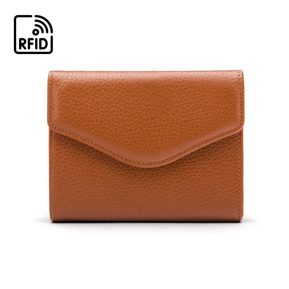 RFID Large Leather Purse With 15 CC Tan