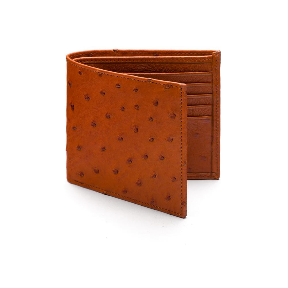 RFID wallet in ostrich leather, tan, front