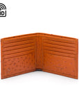 RFID wallet in ostrich leather, tan, open view