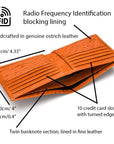 RFID wallet in real ostrich leather, tan, features