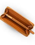 Tall leather zip around accordion purse, tan, inside