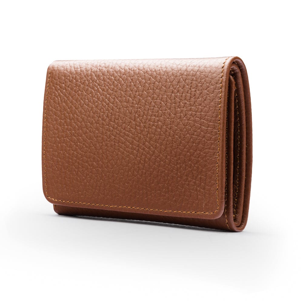 Trifold leather wallet with ID, tan, front