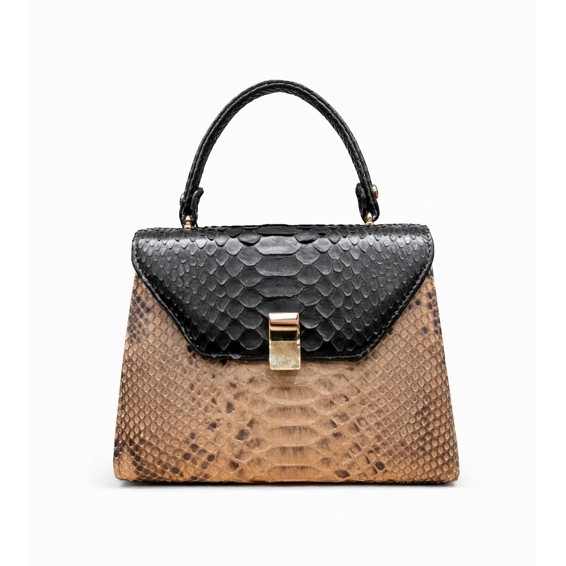 Sabrina Bag, Tan With Black Python | Top Handle Bag | SageBrown