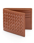 Woven leather wallet with 6 credit card slots, tan, front