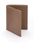 Compact leather wallet with 6 credit card slots and 2 ID windows, taupe, front