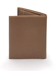 Compact leather wallet with 6 credit card slots and 2 ID windows, taupe, back