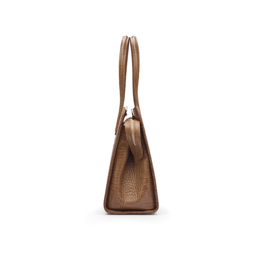 Ladies' leather 15" laptop handbag, taupe croc, side