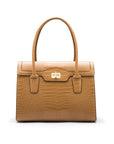 Large leather Morgan bag, taupe croc, front view