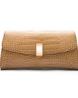 Leather clutch bag, taupe croc, front view